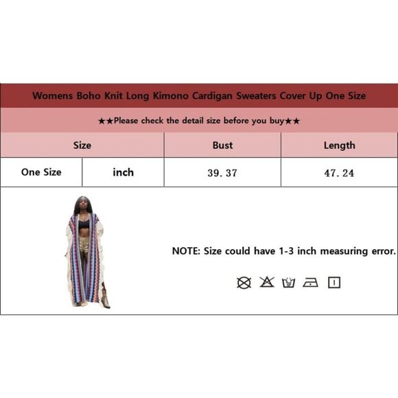 Long Boho Kimono Cardigan Women Lightweight Open Front Beach Cover Up - Picture 7 of 7